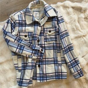 GAP Plaid Flannel Shirt Jacket - Blue and Cream